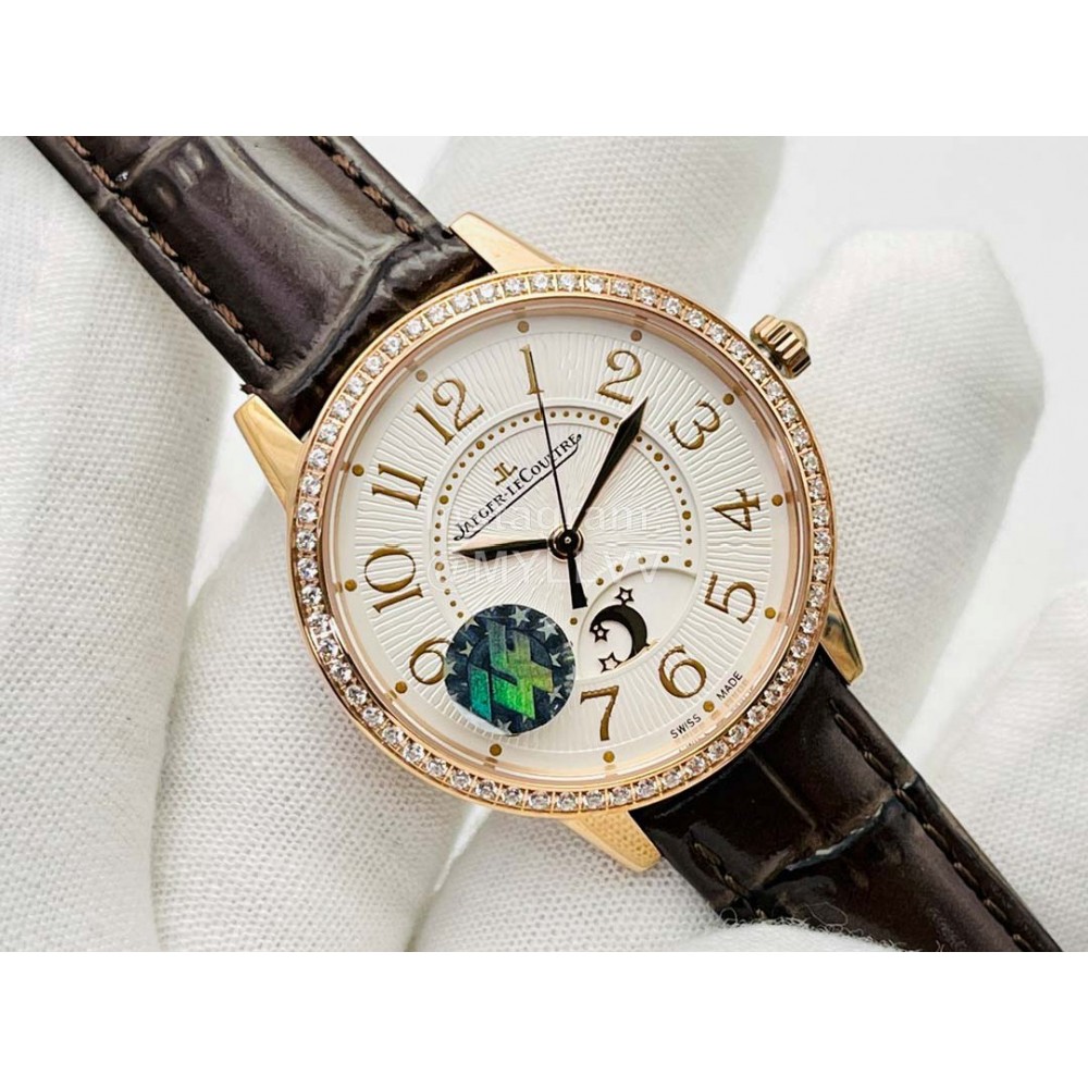 Jaeger Lecoultre 34mm Dial Diamond Leather Strap Watch