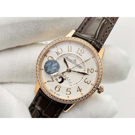 Jaeger Lecoultre 34mm Dial Diamond Leather Strap Watch