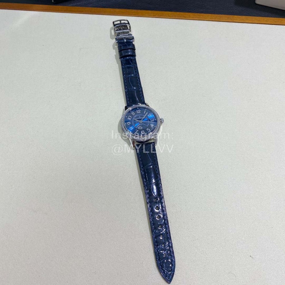 Jaeger Lecoultre Sapphire Glass Leather Strap Watch Dark Blue