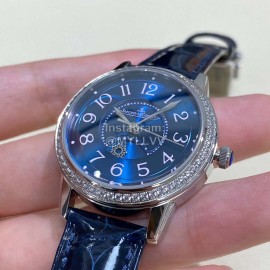 Jaeger Lecoultre Sapphire Glass Leather Strap Watch Dark Blue