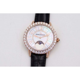 Jaeger Lecoultre Diamond Dial Leather Strap Watch Black