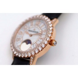 Jaeger Lecoultre Diamond Dial Leather Strap Watch Black