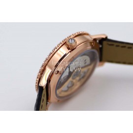 Jaeger Lecoultre Diamond Dial Leather Strap Watch Black