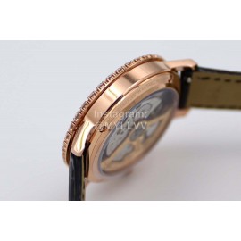 Jaeger Lecoultre Diamond Dial Leather Strap Watch Black