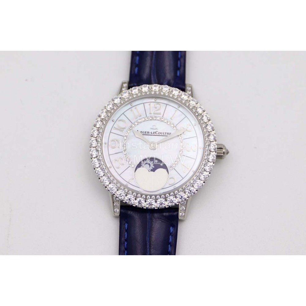 Jaeger Lecoultre Diamond Dial Leather Strap Watch Navy