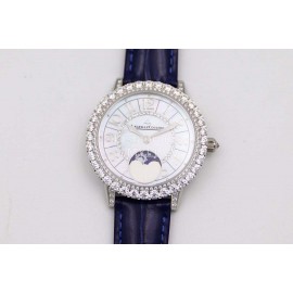 Jaeger Lecoultre Diamond Dial Leather Strap Watch Navy