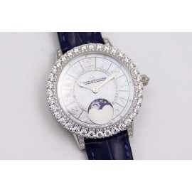 Jaeger Lecoultre Diamond Dial Leather Strap Watch Navy