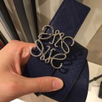 Loewe Calf Silver Anagram Buckle 40mm Leisure Belts Navy