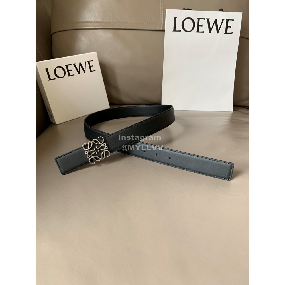 Loewe Soft Leather Silver Anagram Buckle 32mm Belts Black