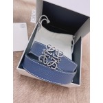 Loewe Soft Grain Calf Leather Silver Anagram Buckle 32mm Belts Blue
