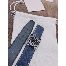 Loewe Soft Grain Calf Leather Silver Anagram Buckle 32mm Belts Blue