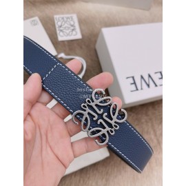 Loewe Soft Grain Calf Leather Silver Anagram Buckle 32mm Belts Blue