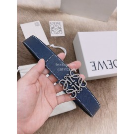 Loewe Soft Grain Calf Leather Silver Anagram Buckle 32mm Belts Blue