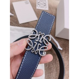 Loewe Soft Grain Calf Leather Silver Anagram Buckle 32mm Belts Blue