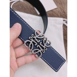 Loewe Soft Grain Calf Leather Silver Anagram Buckle 32mm Belts Blue