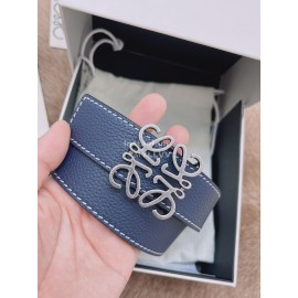 Loewe Soft Grain Calf Leather Silver Anagram Buckle 32mm Belts Blue