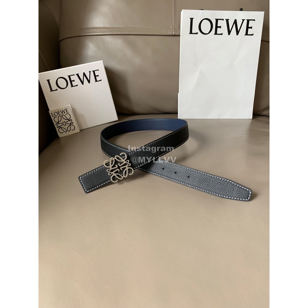 Loewe Vintage Leather Silver Anagram Buckle 32mm Belts Black
