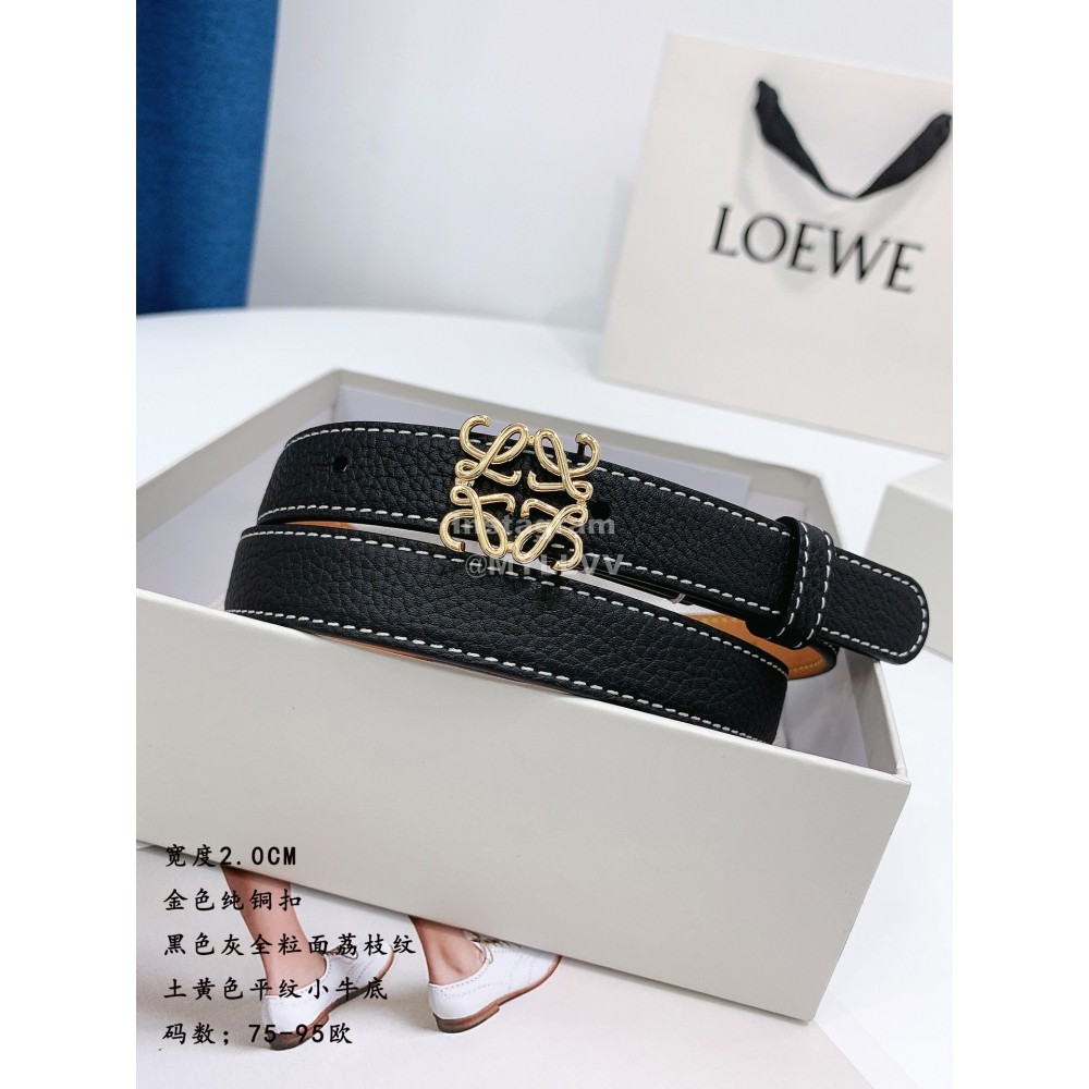 Loewe New Black Litchi Calfskin 20mm Belts For Women 