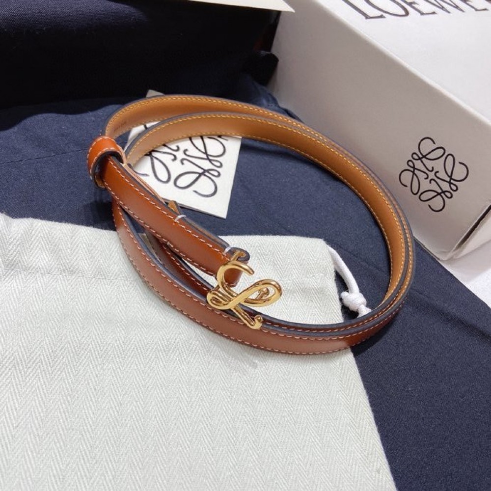 Loewe Fashion Leather Gold Buckle 15mm Belts Brown