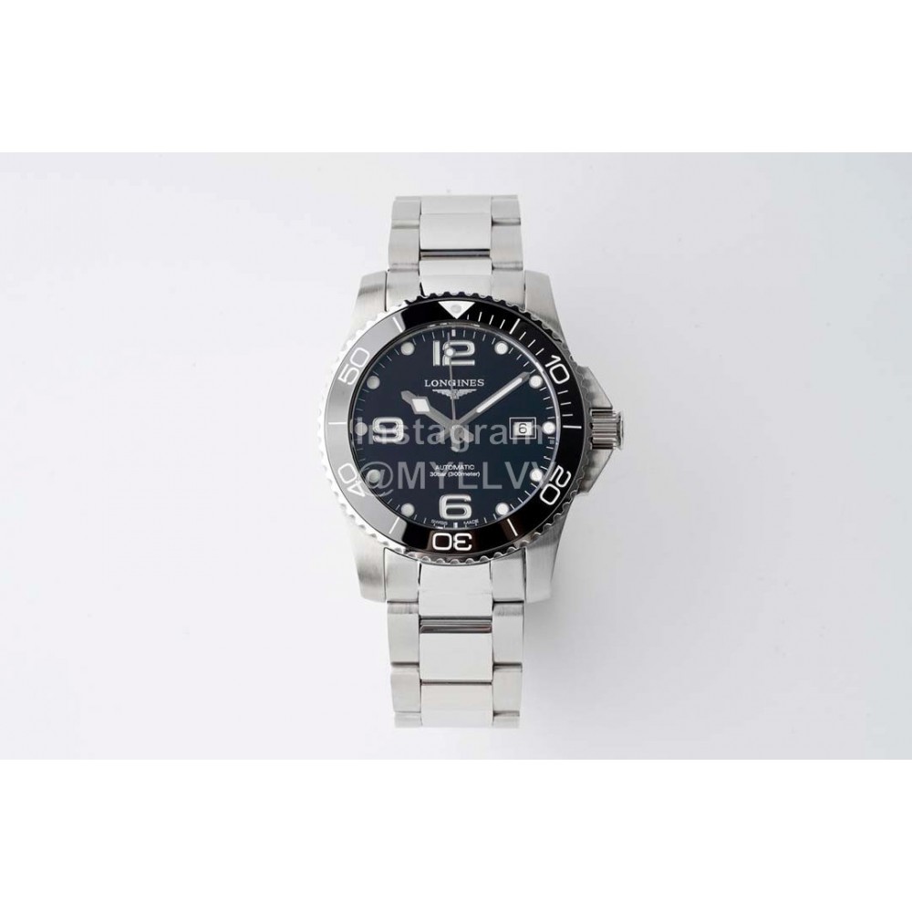 Longines 316l Refined Steel Case Steel Strap Watch Black