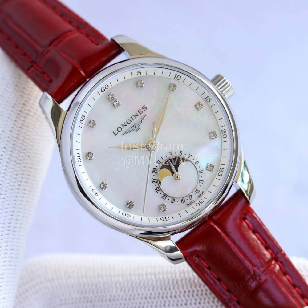 Longines Leather Strap Multifunctional Watch For Women Red