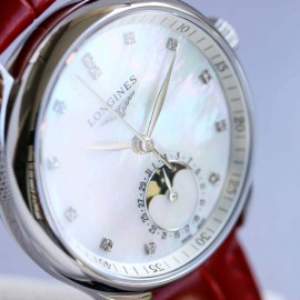 Longines Leather Strap Multifunctional Watch For Women Red