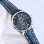 Longines Leather Strap Multifunctional Watch For Women Navy
