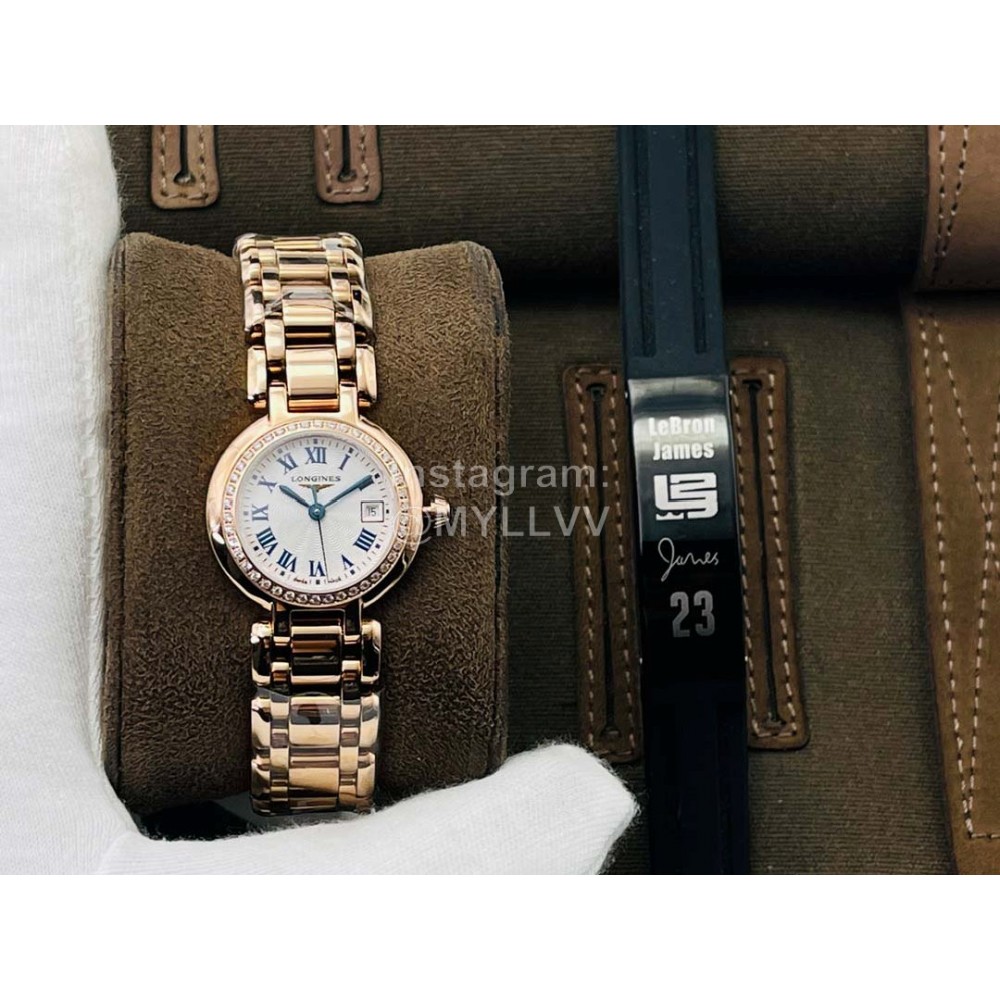 Longines Lg Factory 26.5mm Dial Gold Steel Strap Watch