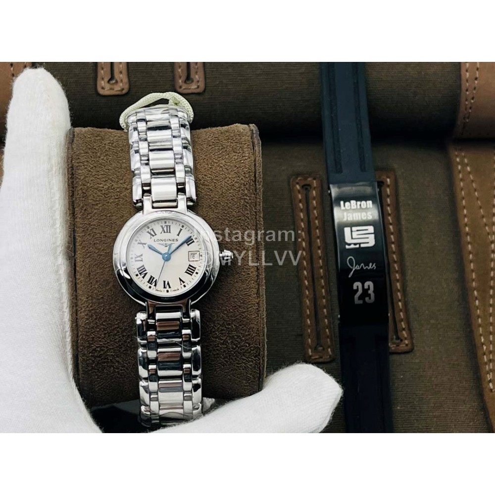 Longines Lg Factory 26.5mm Roman Numeral Dial Steel Strap Watch Silver