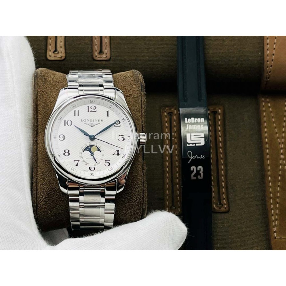 Longines Lg Factory Lunar Phase Function Steel Strap Watch Silver