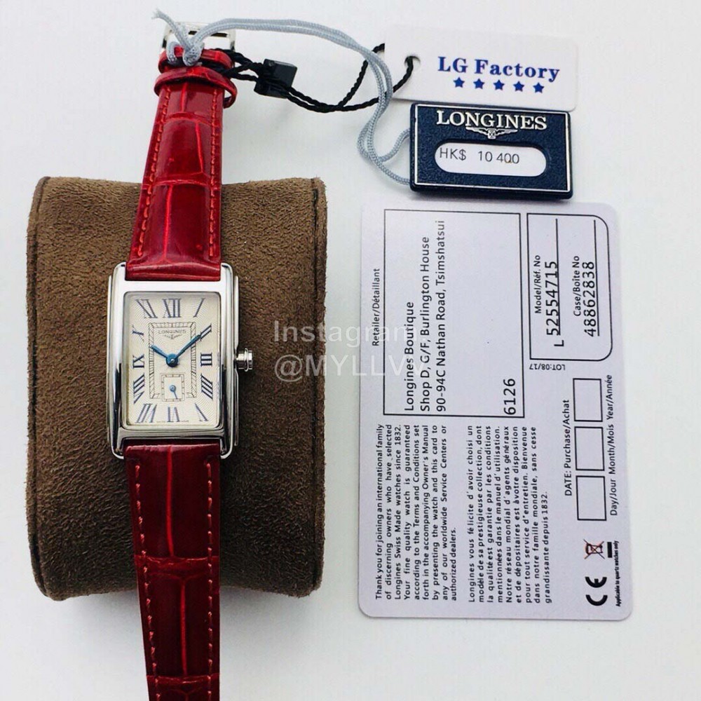 Longines Lg Factory Leather Strap Square Dial Watch Red