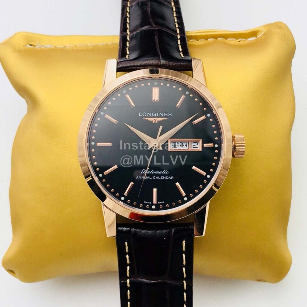 Longines Lg Factory 40mm Dial Leather Strap Black Dial  Watch