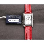 Longines Diamond Square Dial Red Leather Strap Watch