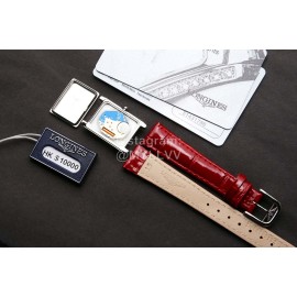 Longines Diamond Square Dial Red Leather Strap Watch