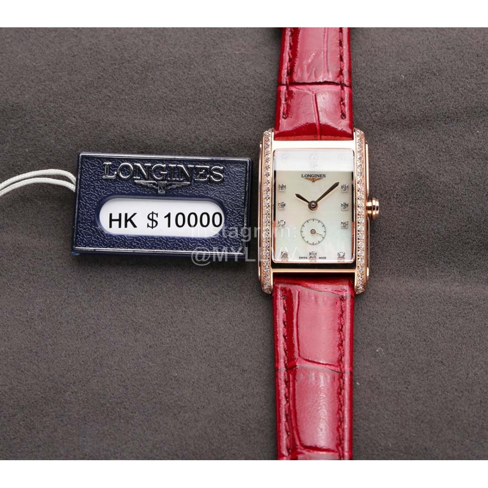 Longines Diamond Square Dial Leather Strap Watch For Women