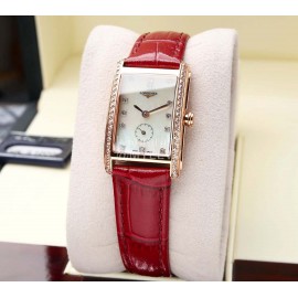 Longines Diamond Square Dial Leather Strap Watch For Women