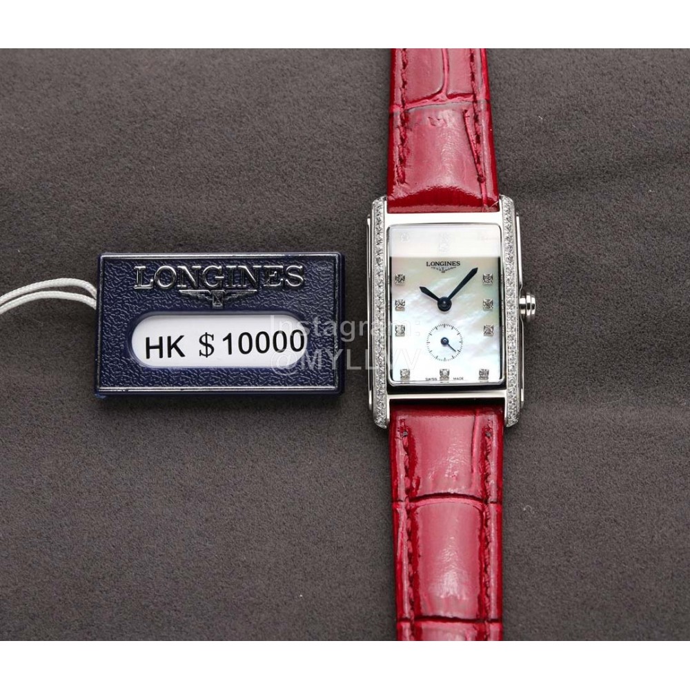 Longines Diamond Square Dial Leather Strap Watch