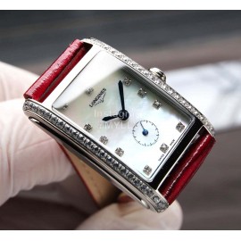 Longines Diamond Square Dial Leather Strap Watch