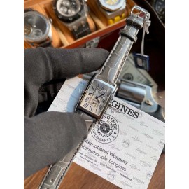 Longines Roman Numeral Square Dial Leather Strap Watch