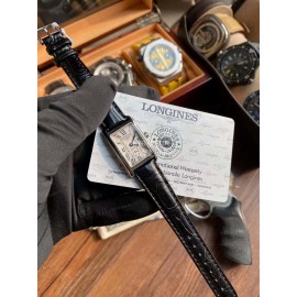 Longines Roman Numeral Square Dial Black Leather Strap Watch