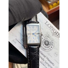 Longines Roman Numeral Square Dial Black Leather Strap Watch