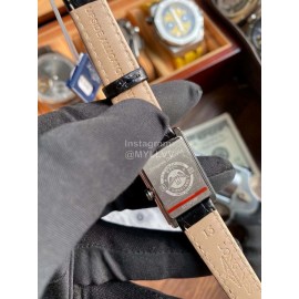 Longines Roman Numeral Square Dial Black Leather Strap Watch