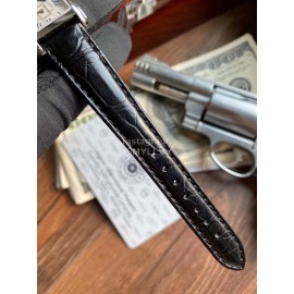 Longines Roman Numeral Square Dial Black Leather Strap Watch