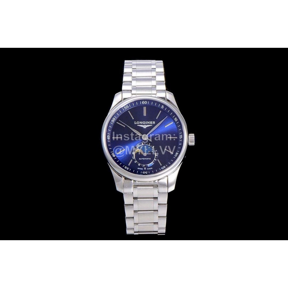 Longines Lunar Phase Watch Steel Strap Watch Navy