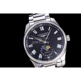 Longines Lunar Phase Watch Steel Strap Watch Black