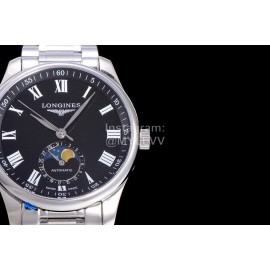 Longines Lunar Phase Watch Steel Strap Watch Black