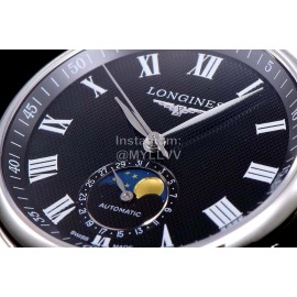 Longines Lunar Phase Watch Steel Strap Watch Black