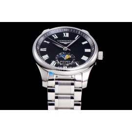 Longines Lunar Phase Watch Steel Strap Watch Black