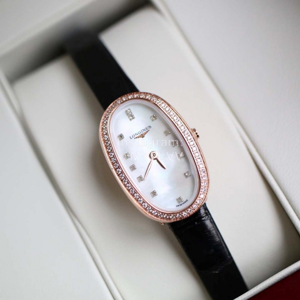 Longines Ultra Thin Dial Leather Strap Quartz Watch For Women