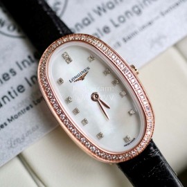 Longines Ultra Thin Dial Leather Strap Quartz Watch For Women